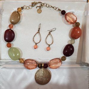 Multicolored Glass 16" Necklace with matching earrings